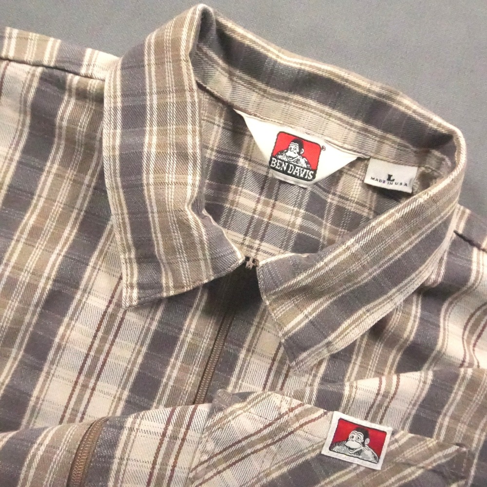 Vintage USA Ben Davis Plaid Half Zip Mechanic Workwear Men Shirt L Retro